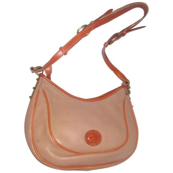 Dooney & Bourke Handbags - Dooney And Bourke Vintage Taupe & Cognac Brown Leather  HOBO Shoulder Bag